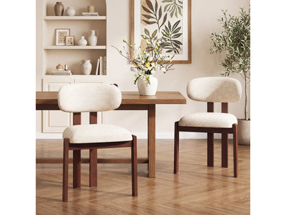 Chaise Japandi Chenille Beige Pieds Noyer - Smartue