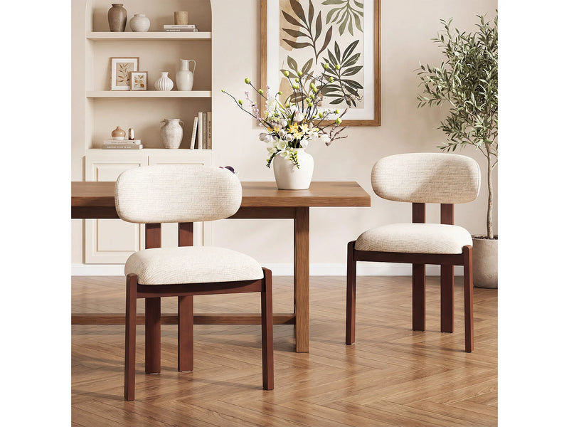 Chaise Japandi Chenille Beige Pieds Noyer - Smartue