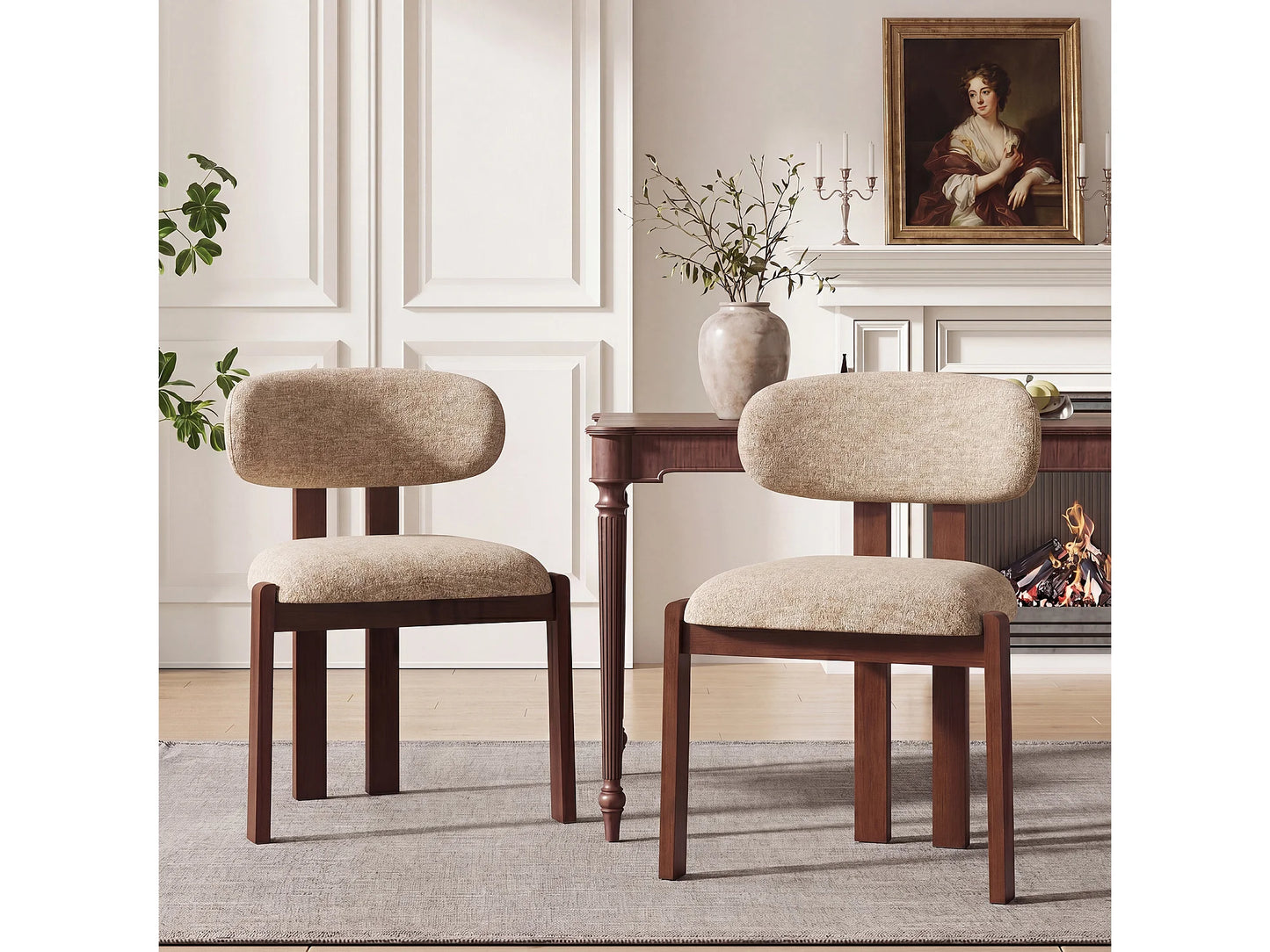 Lot 2 Chaises Japandi Chenille Camel Noyer - Smartue