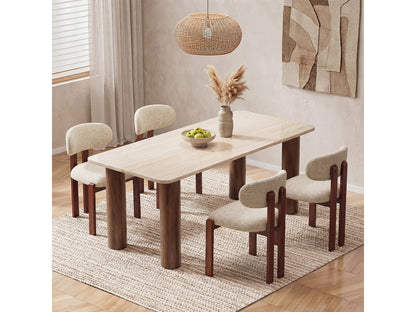 Chaise Japandi Chenille Beige Pieds Noyer - Smartue
