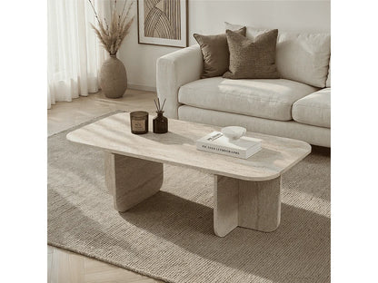 Table Basse Japandi Rectangulaire Effet Travertin - Becaj