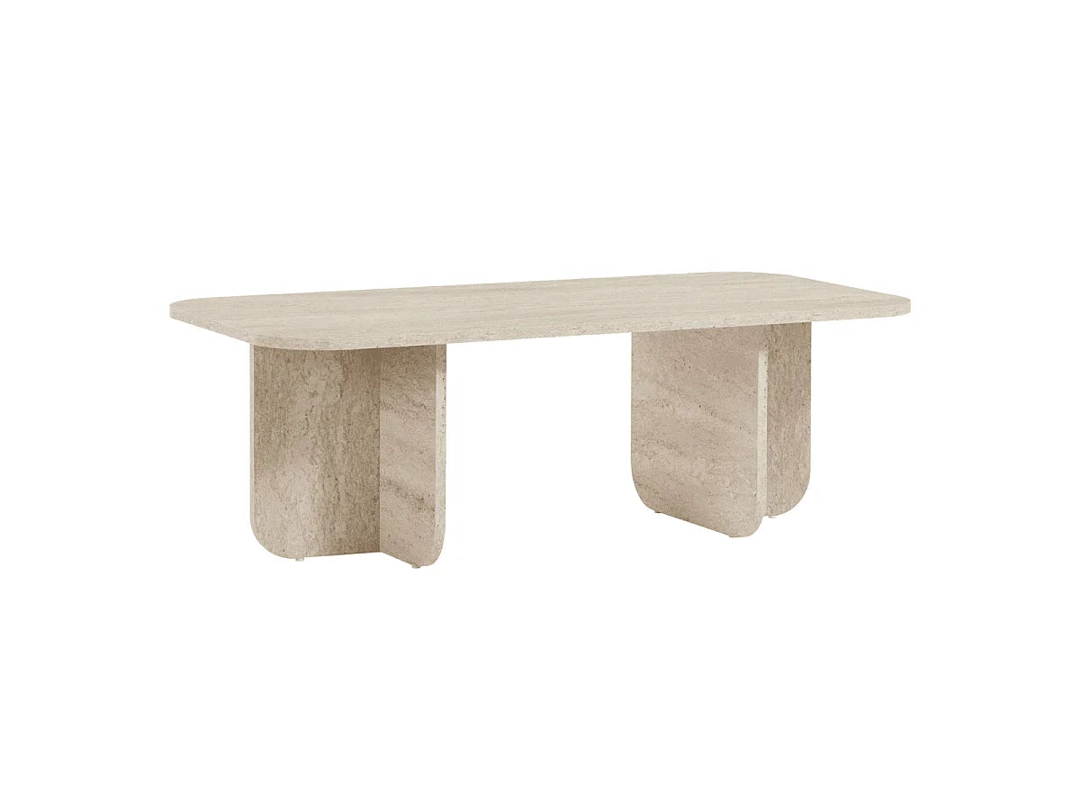 Table Basse Japandi Rectangulaire Effet Travertin - Becaj