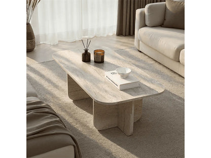 Table Basse Japandi Rectangulaire Effet Travertin - Becaj