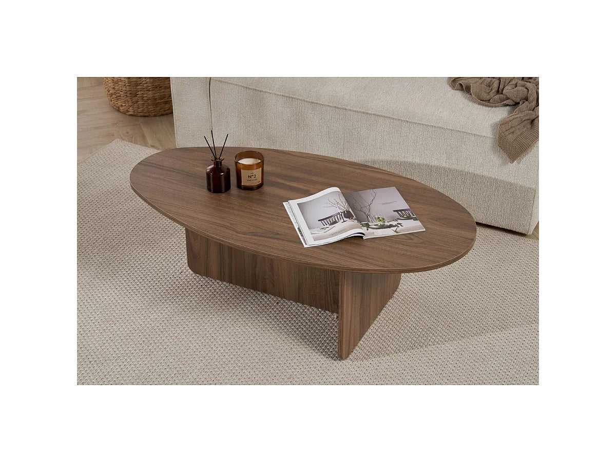 Table Basse Japandi Ovale Bois Foncé L125 - Anna