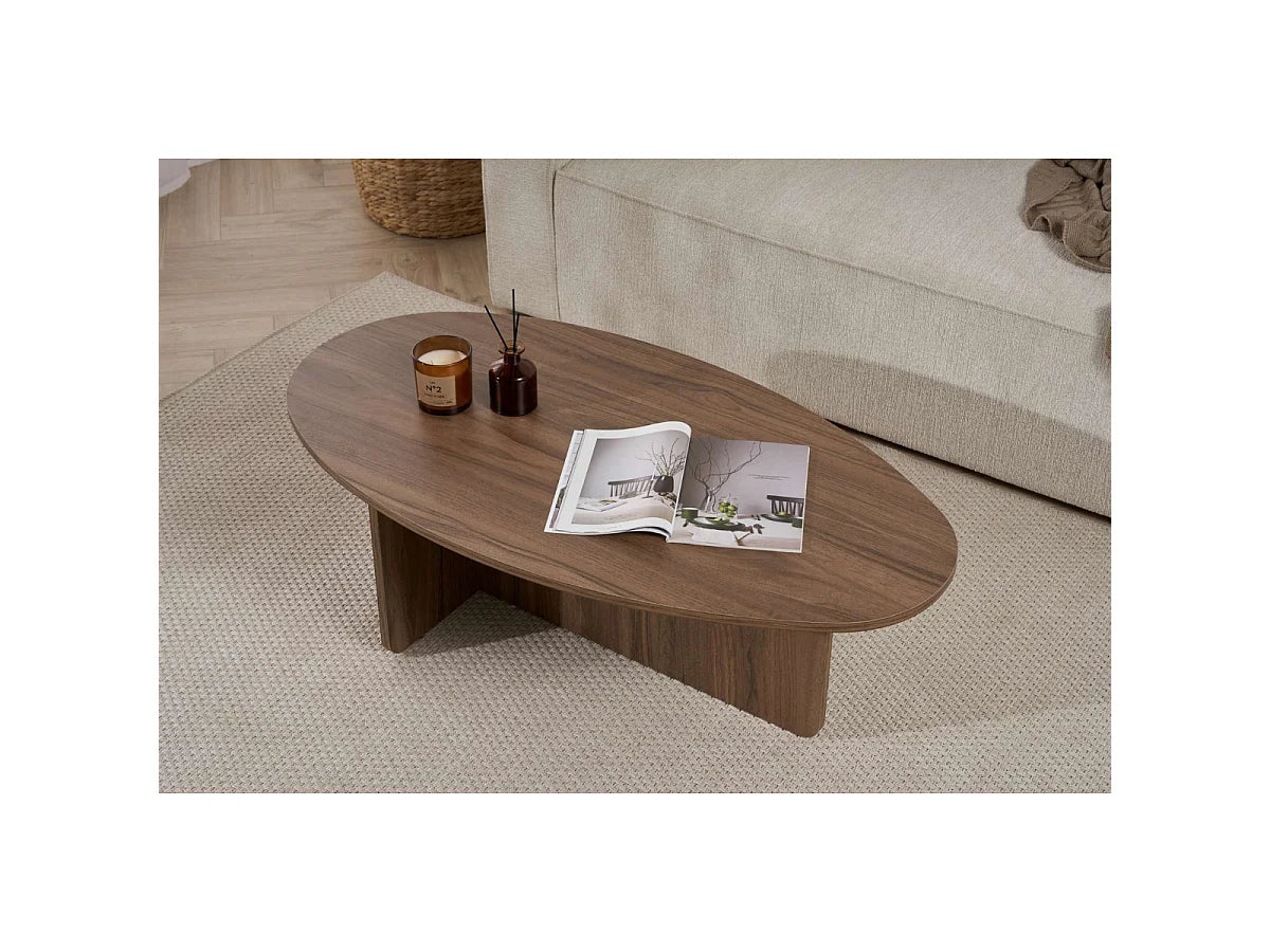 Table Basse Japandi Ovale Bois Foncé L125 - Anna