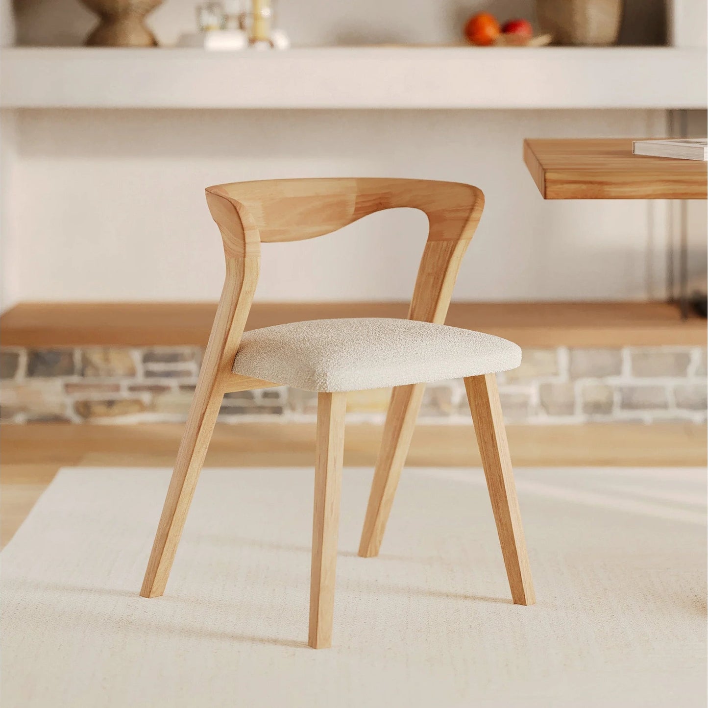 Chaise Japandi Hévéa Clair Bouclée Crème - Vega