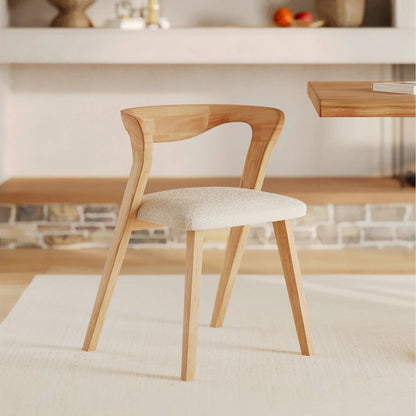 Chaise Japandi Hévéa Clair Bouclée Crème - Vega