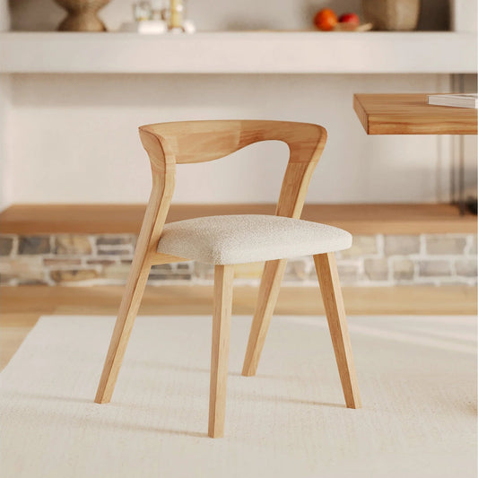 Chaise Japandi Hévéa Clair Bouclée Crème - Vega
