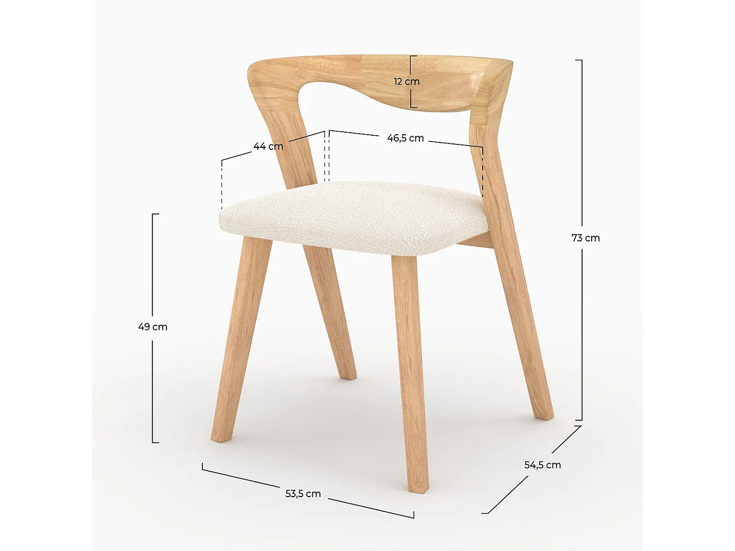 Chaise Japandi Hévéa Clair Bouclée Crème - Vega