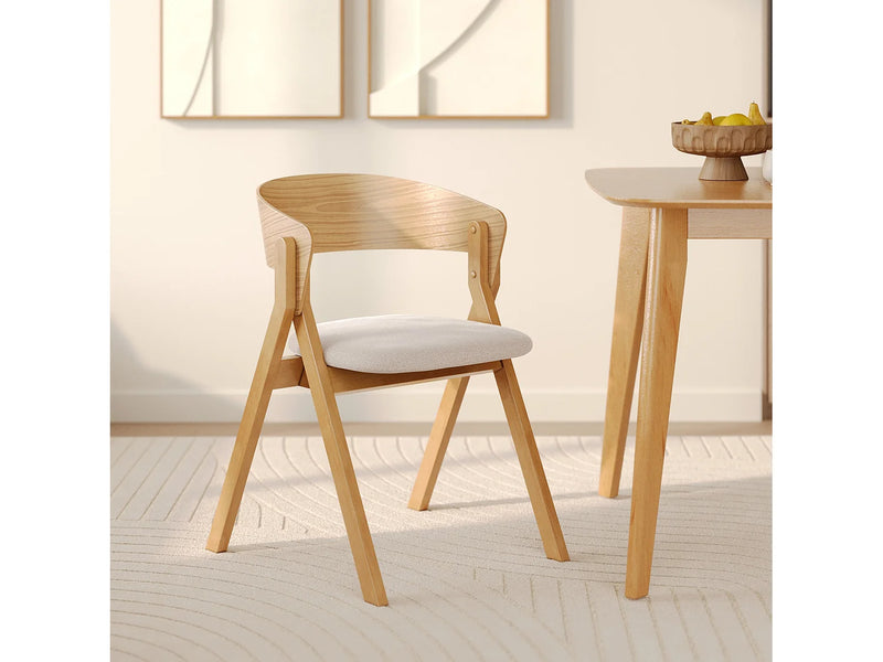 Chaise Japandi Bois Hévéa Et Tissu Beige - Heloise