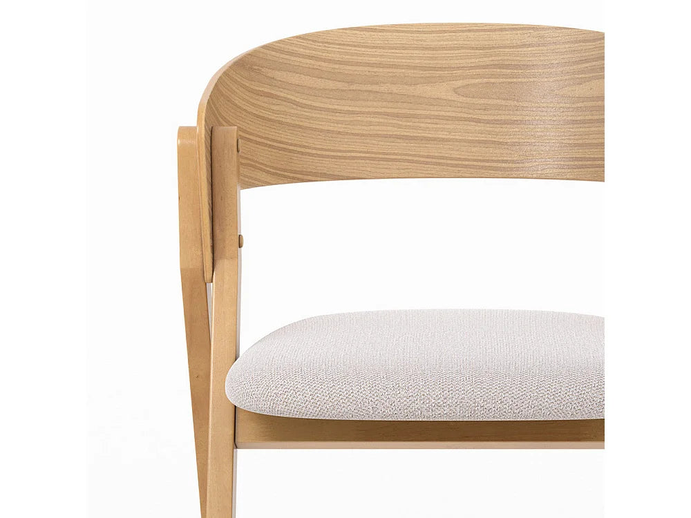 Chaise Japandi Bois Hévéa Et Tissu Beige - Heloise