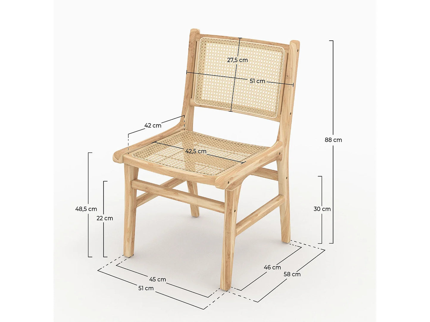 Lot 2 Chaises Japandi Teck Et Rotin - Kyla