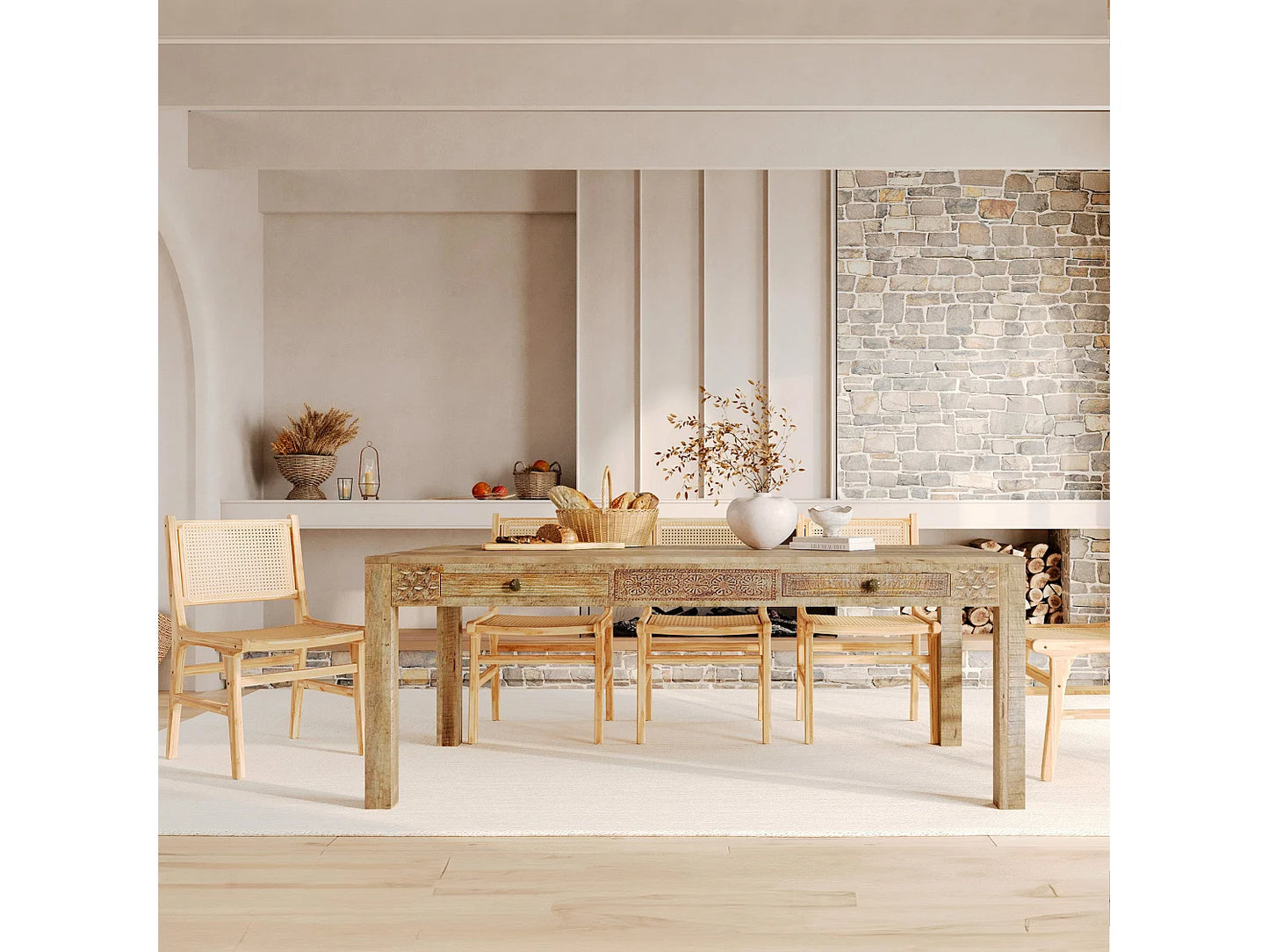 Lot 2 Chaises Japandi Teck Et Rotin - Kyla