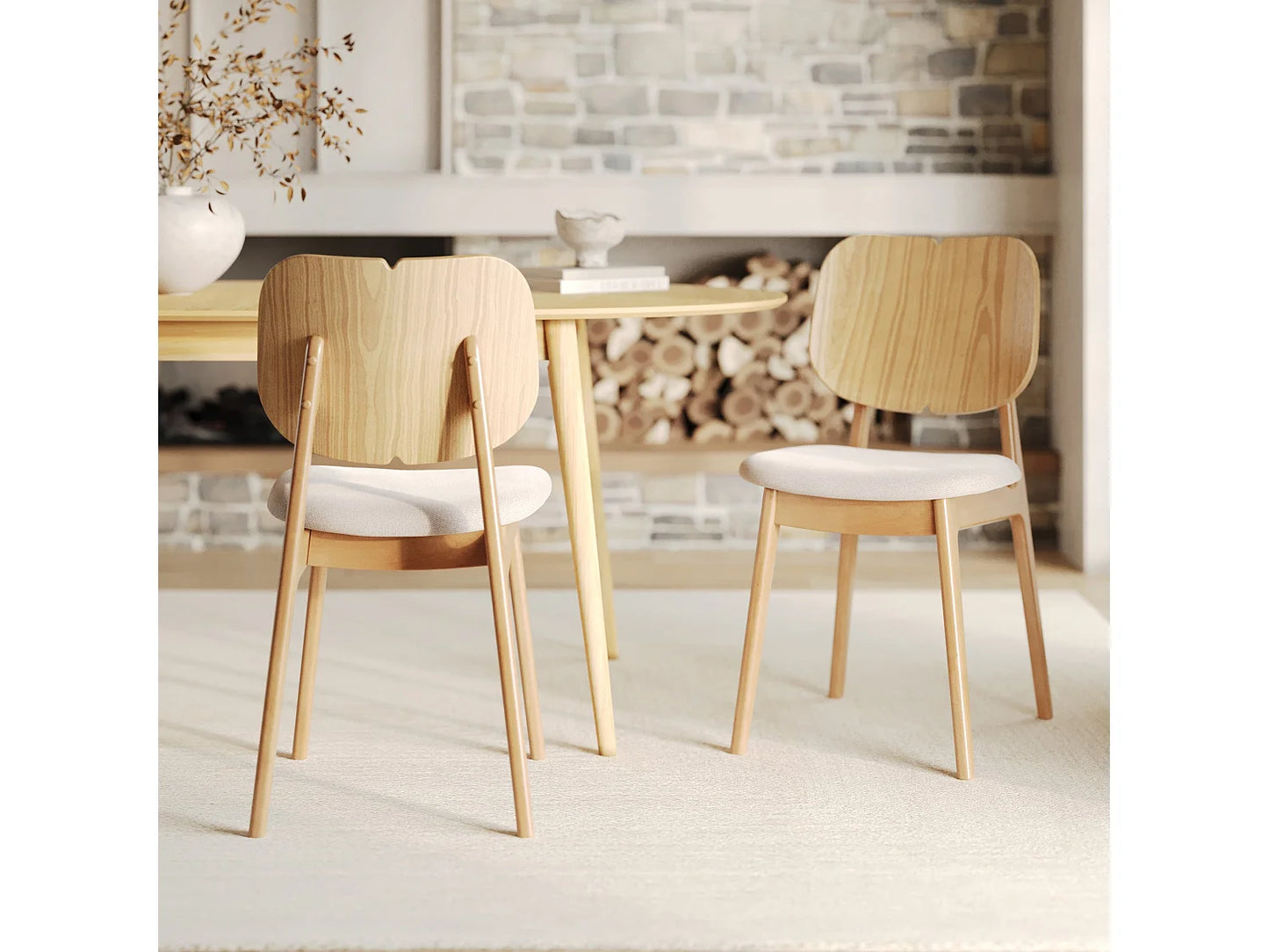 Duo Chaises Japandi Bois Clair Tissu Beige - Clyde