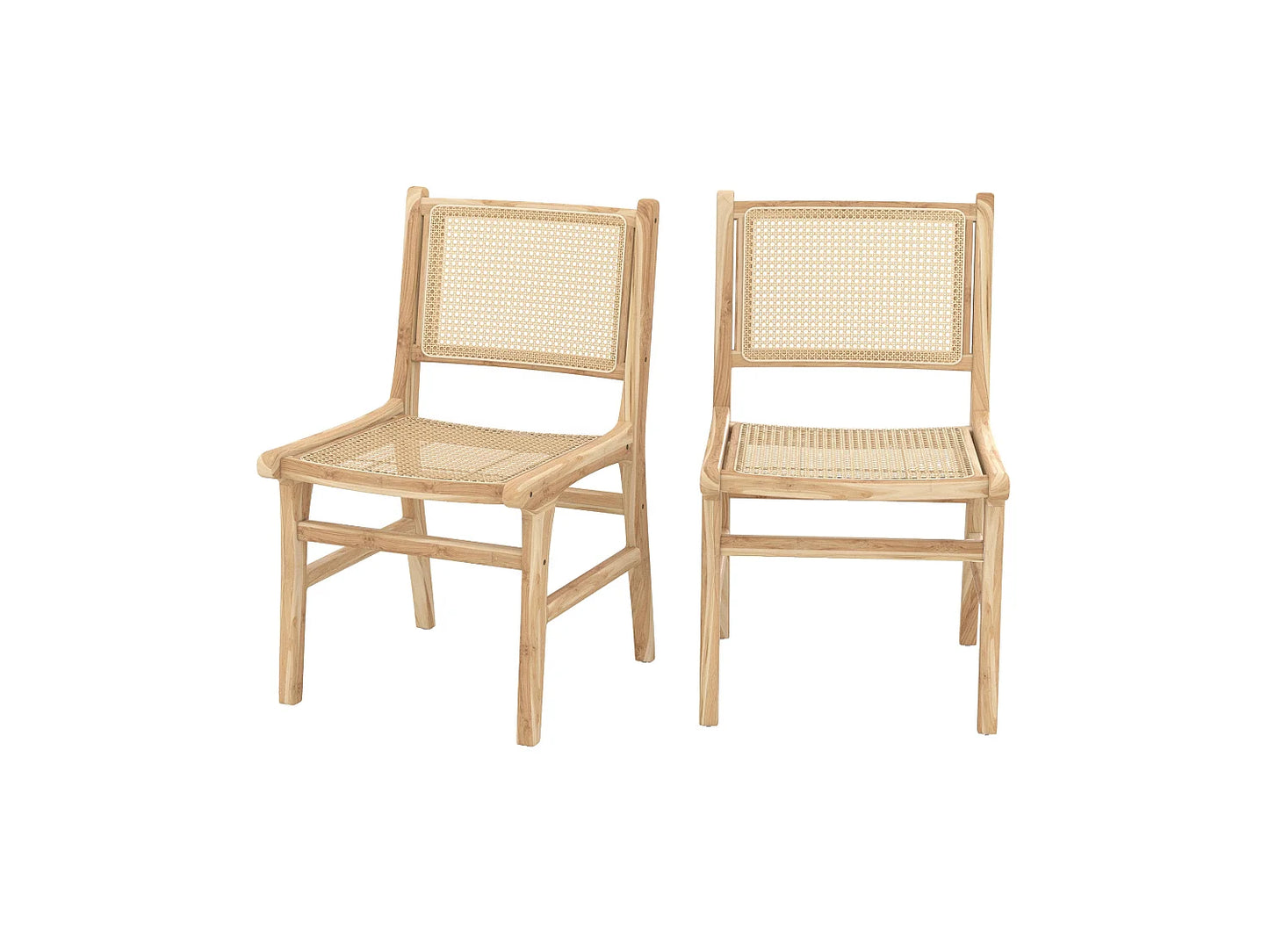 Lot 2 Chaises Japandi Teck Et Rotin - Kyla