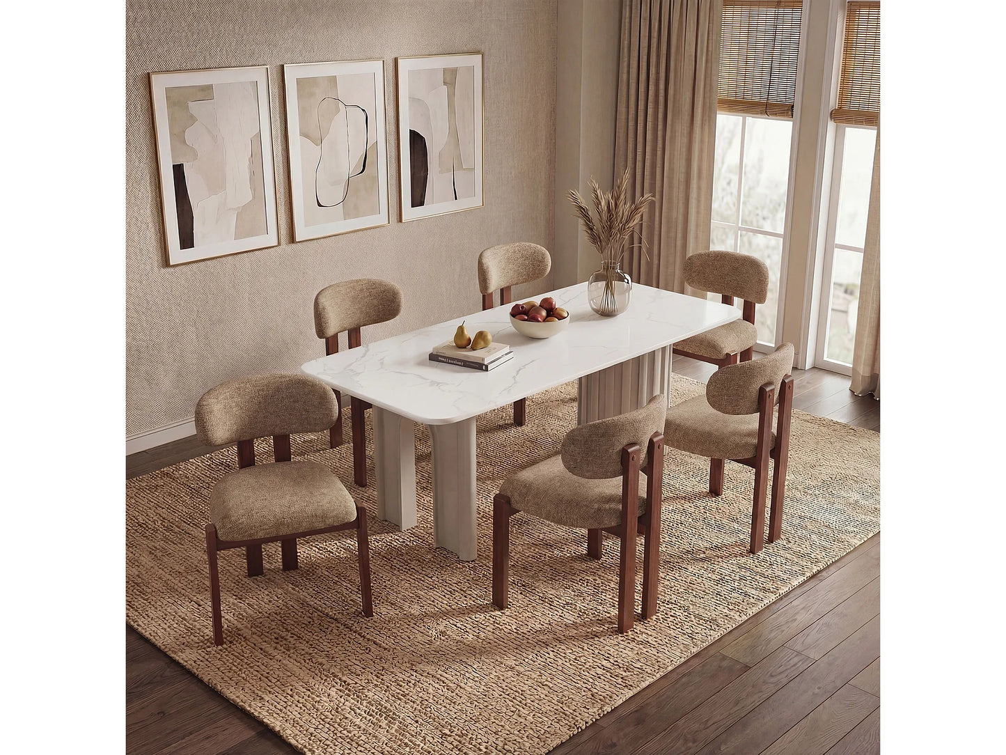 Lot 2 Chaises Japandi Chenille Camel Noyer - Smartue