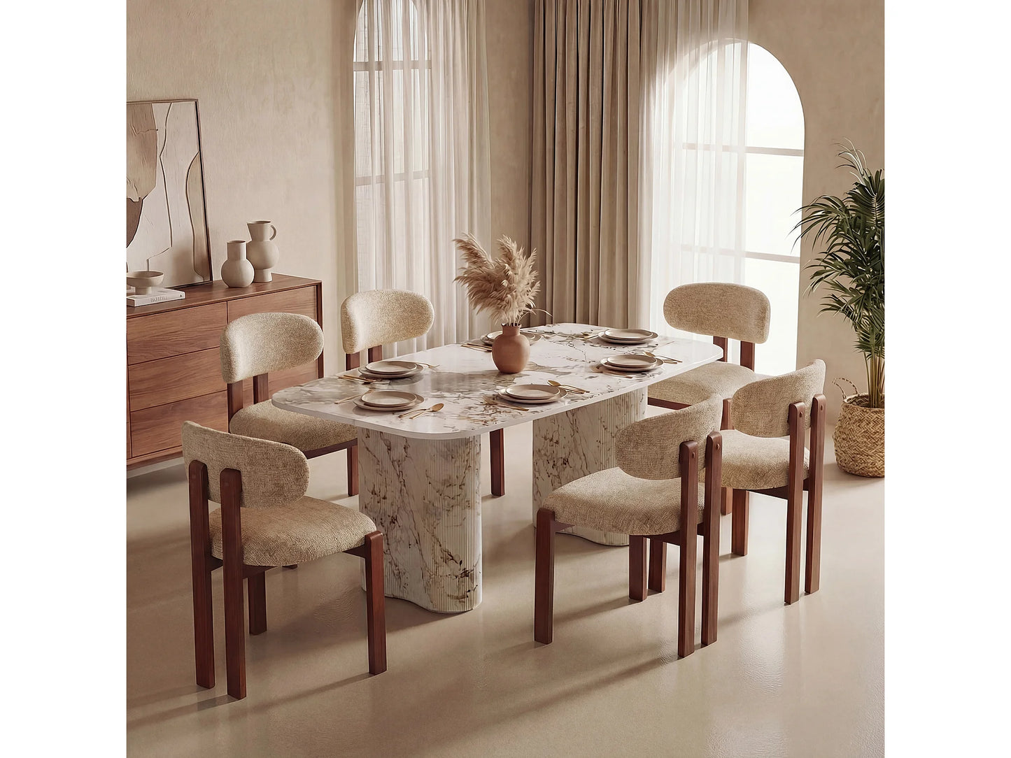 Lot 2 Chaises Japandi Chenille Camel Noyer - Smartue