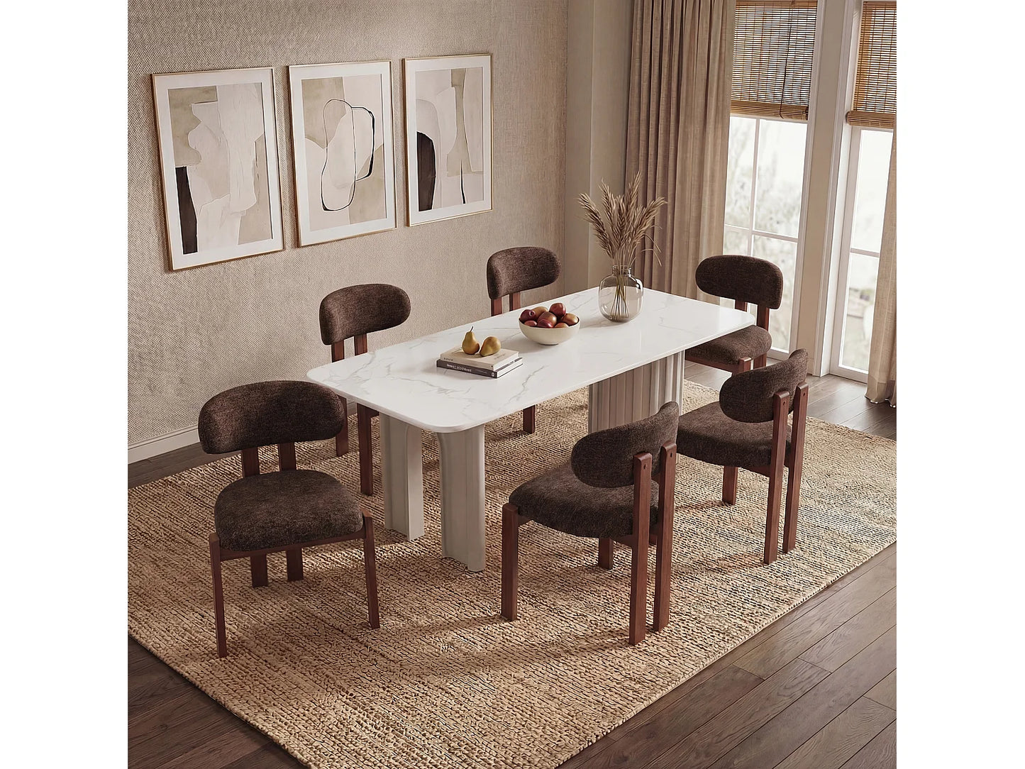 Chaise Japandi Chenille Marron Pieds Hévéa - Smartue