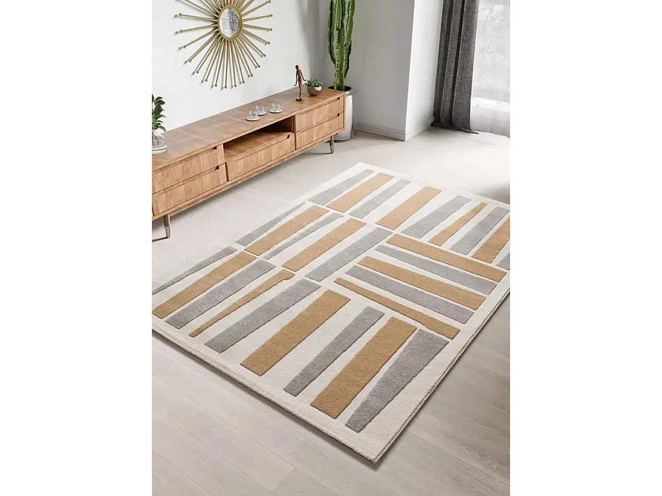 Tapis Japandi Géométrique Relief Argent - Flora