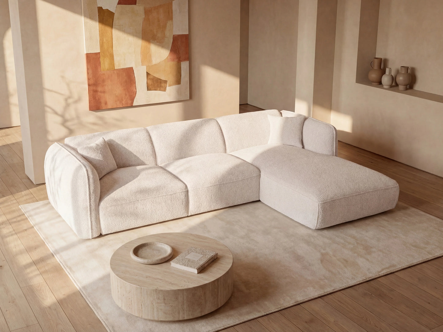 Canapé Japandi D'Angle Tissu Beige - Camilio