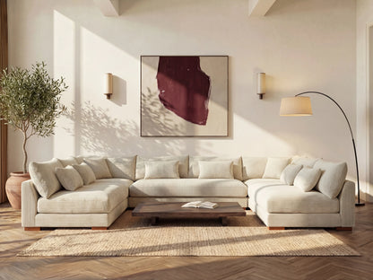 Canapé Japandi Panoramique Velours Beige - Sperone