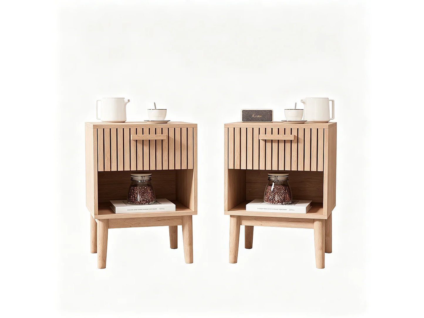 Lot 2 Chevets Japandi Tiroir Naturel - Moderne