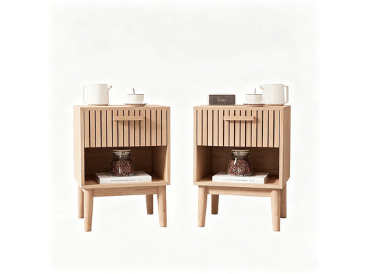 Lot 2 Chevets Japandi Tiroir Naturel - Moderne