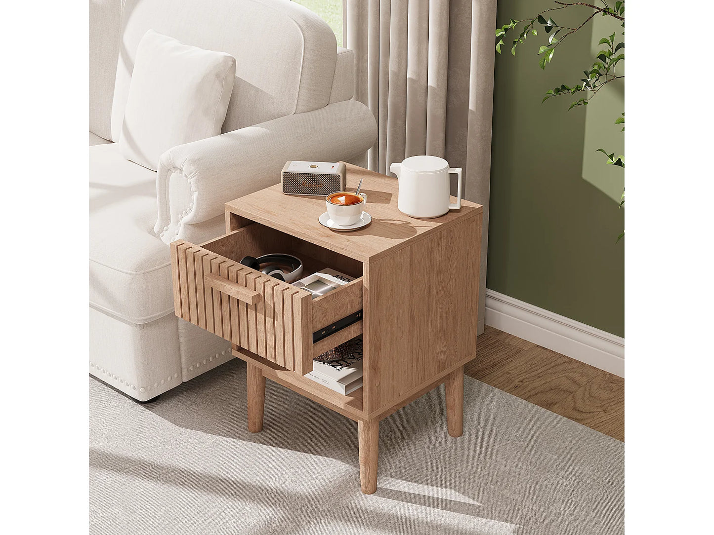 Lot 2 Chevets Japandi Tiroir Naturel - Moderne