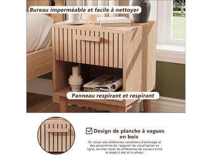 Lot 2 Chevets Japandi Tiroir Naturel - Moderne