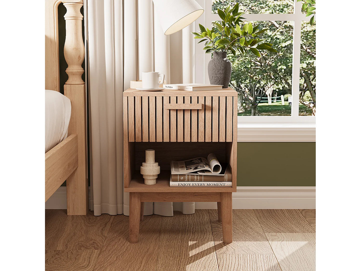 Lot 2 Chevets Japandi Tiroir Naturel - Moderne