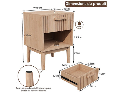 Lot 2 Chevets Japandi Tiroir Naturel - Moderne