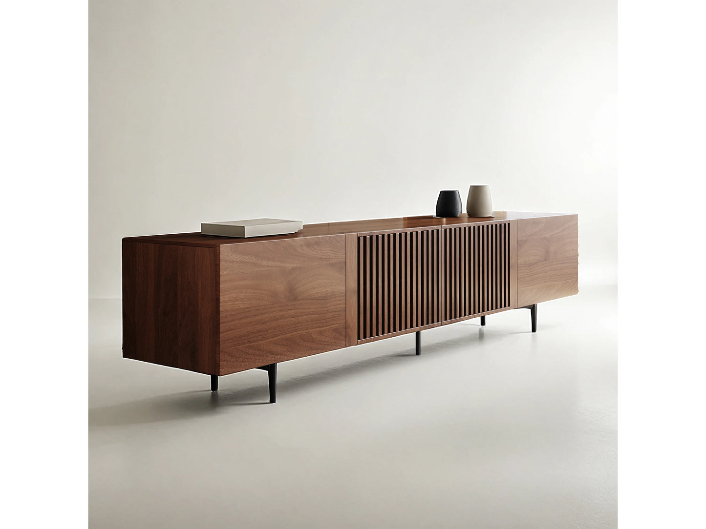 Meuble TV Japandi Moderne en Noyer 240 cm - Console