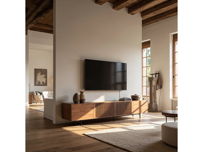 Meuble TV Japandi Moderne en Noyer 240 cm - Console