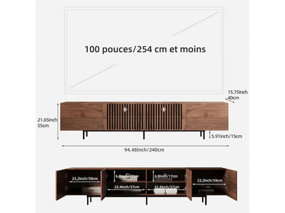 Meuble TV Japandi Moderne en Noyer 240 cm - Console