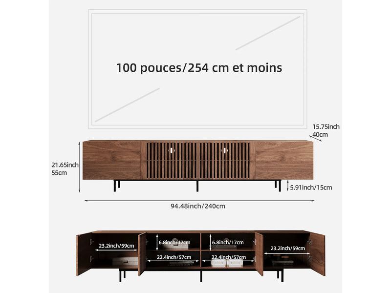 Meuble TV Japandi Moderne en Noyer 240 cm - Console