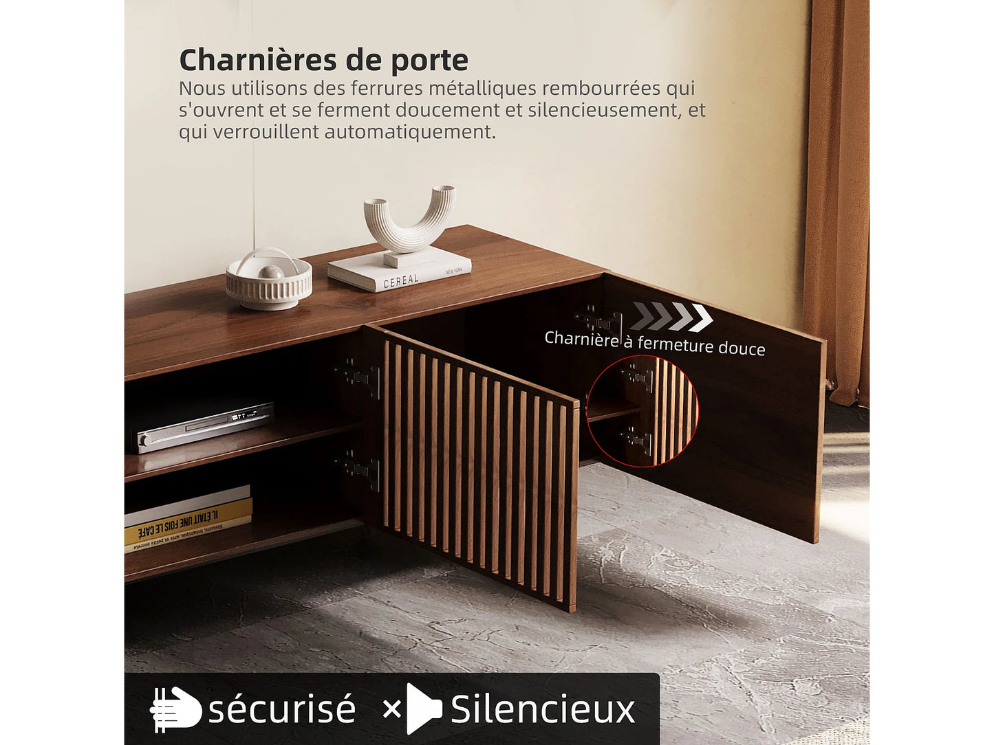Meuble TV Japandi Moderne en Noyer 240 cm - Console