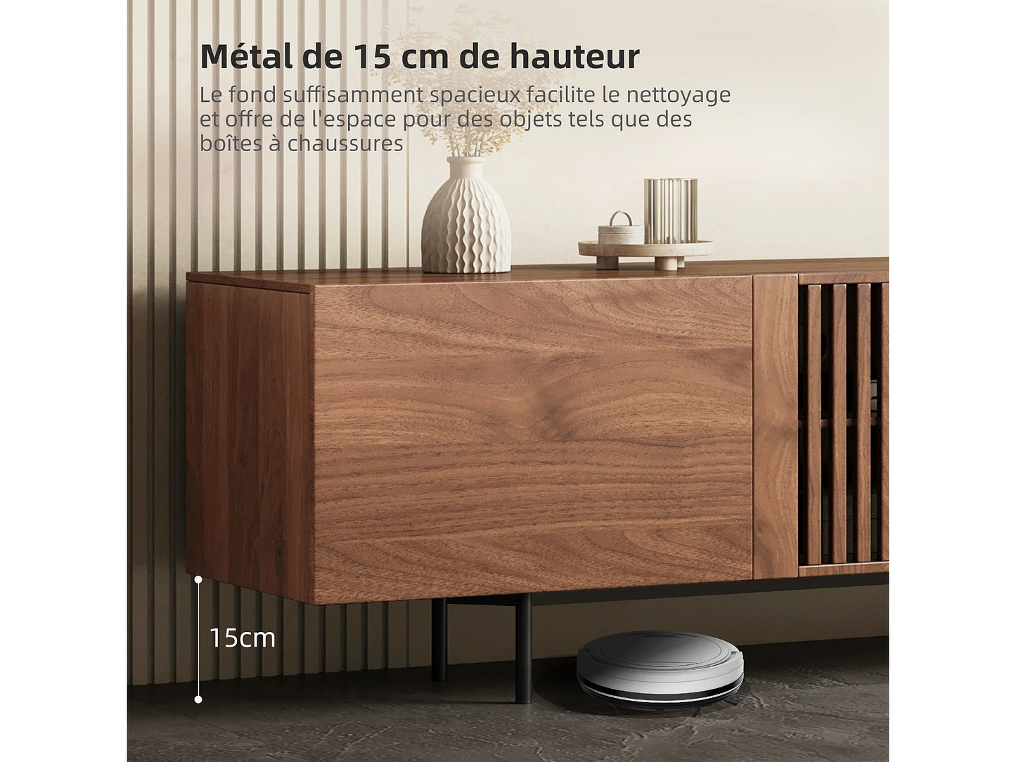 Meuble TV Japandi Moderne en Noyer 240 cm - Console