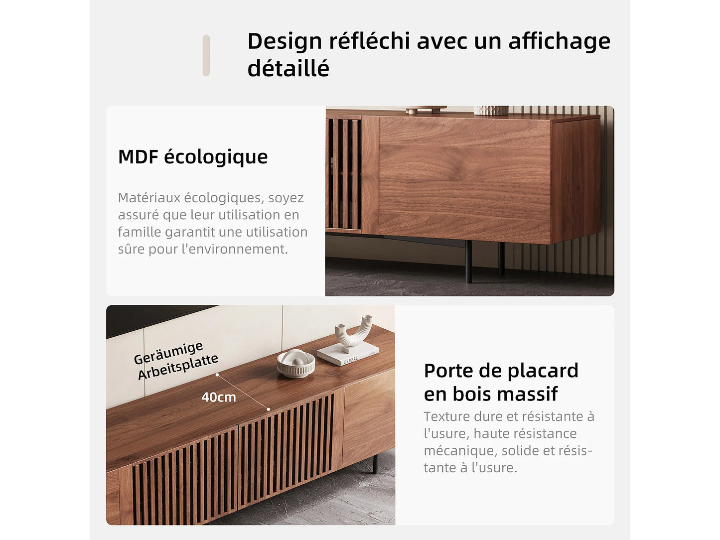 Meuble TV Japandi Moderne en Noyer 240 cm - Console