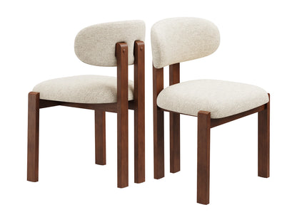 Chaise Japandi Chenille Beige Pieds Noyer - Smartue
