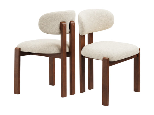 Chaise Japandi Chenille Beige Pieds Noyer - Smartue