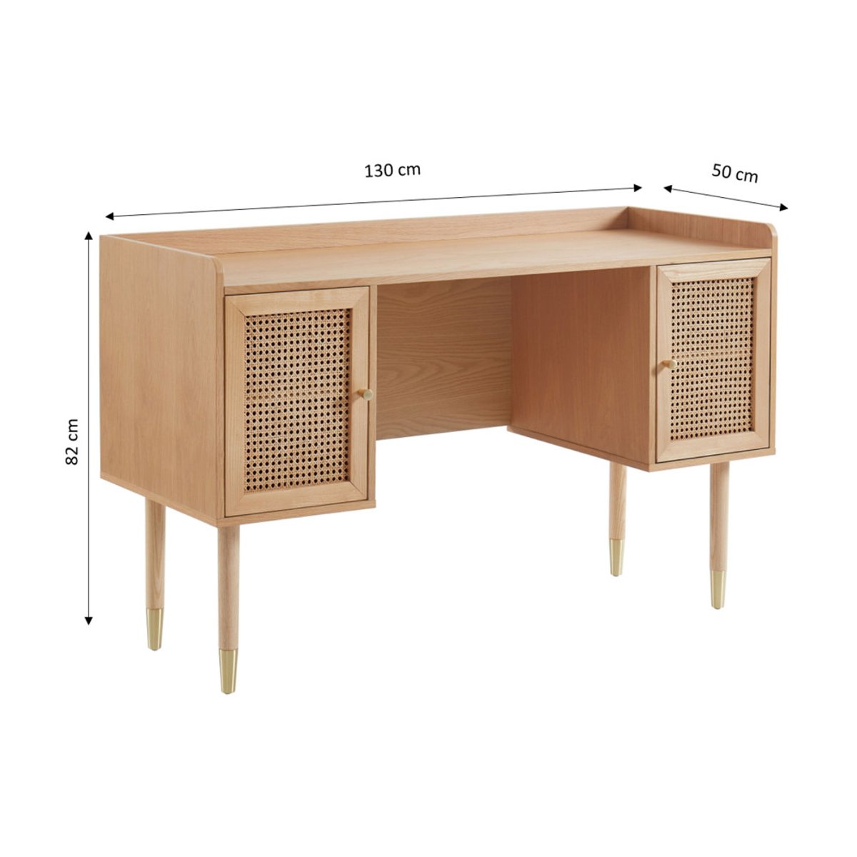 Bureau Japandi 2 Portes en Bois et Cannage