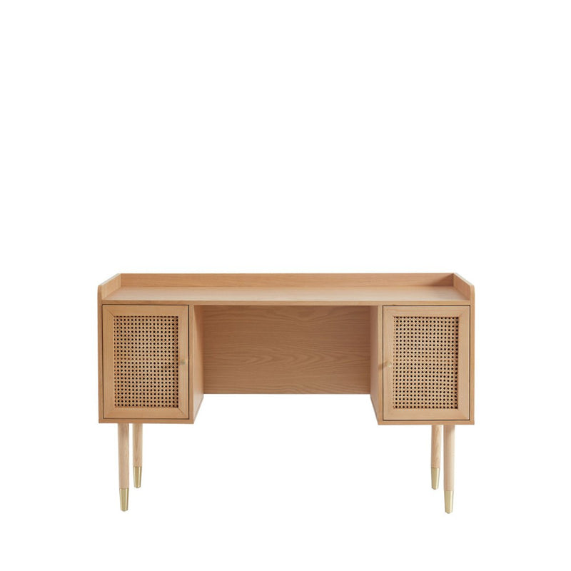 Bureau Japandi 2 Portes en Bois et Cannage