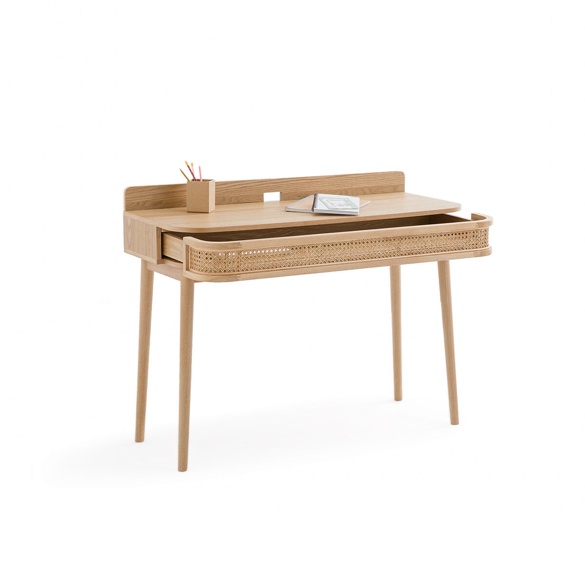 Bureau Japandi en Bois et Cannage