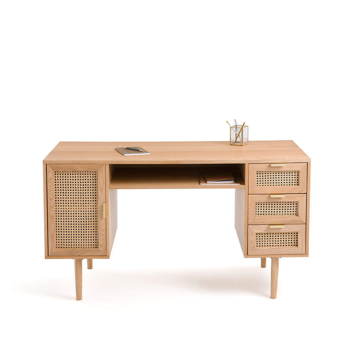 Bureau Japandi en Bois et Rotin