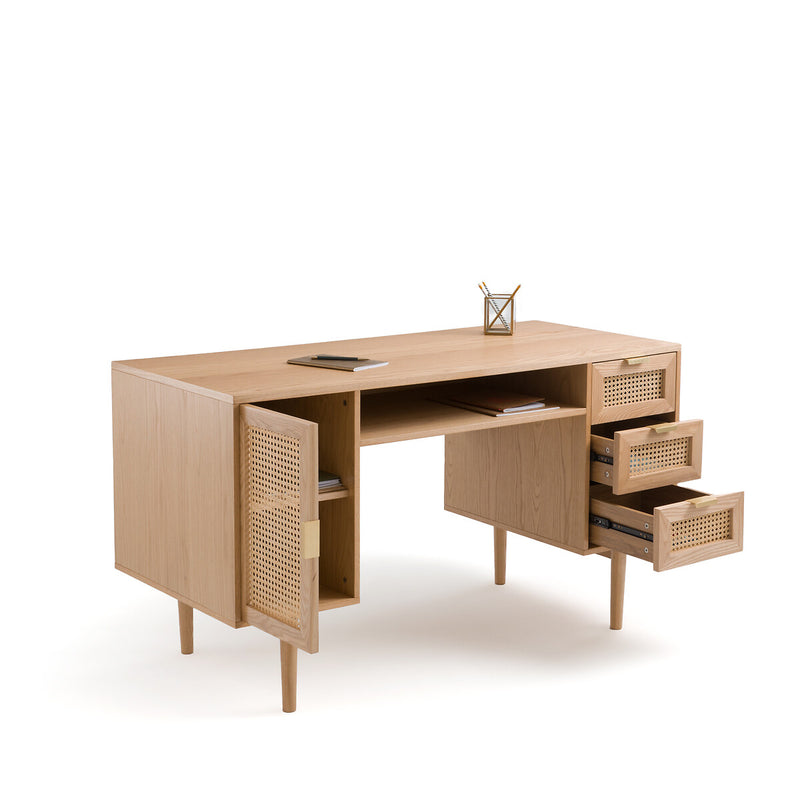 Bureau Japandi en Bois et Rotin