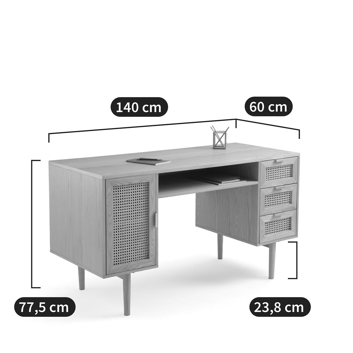 Bureau Japandi en Bois et Rotin