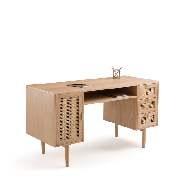 Bureau Japandi en Bois et Rotin