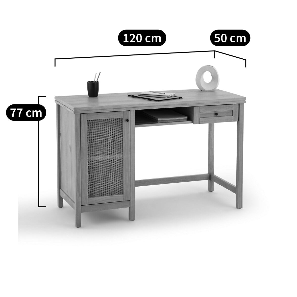 Bureau Japandi en Pin Massif et Cannage