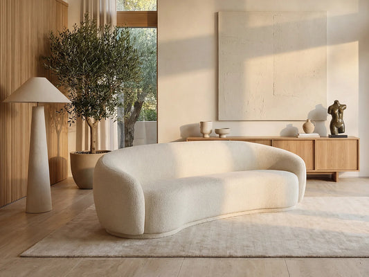 Canapé Japandi Arrondi Bouclette Beige 3 Places - Bovana