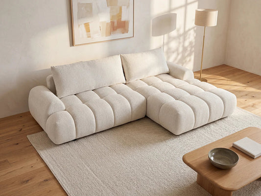 Canapé-lit Japandi d'Angle Chenille Beige - Farneta